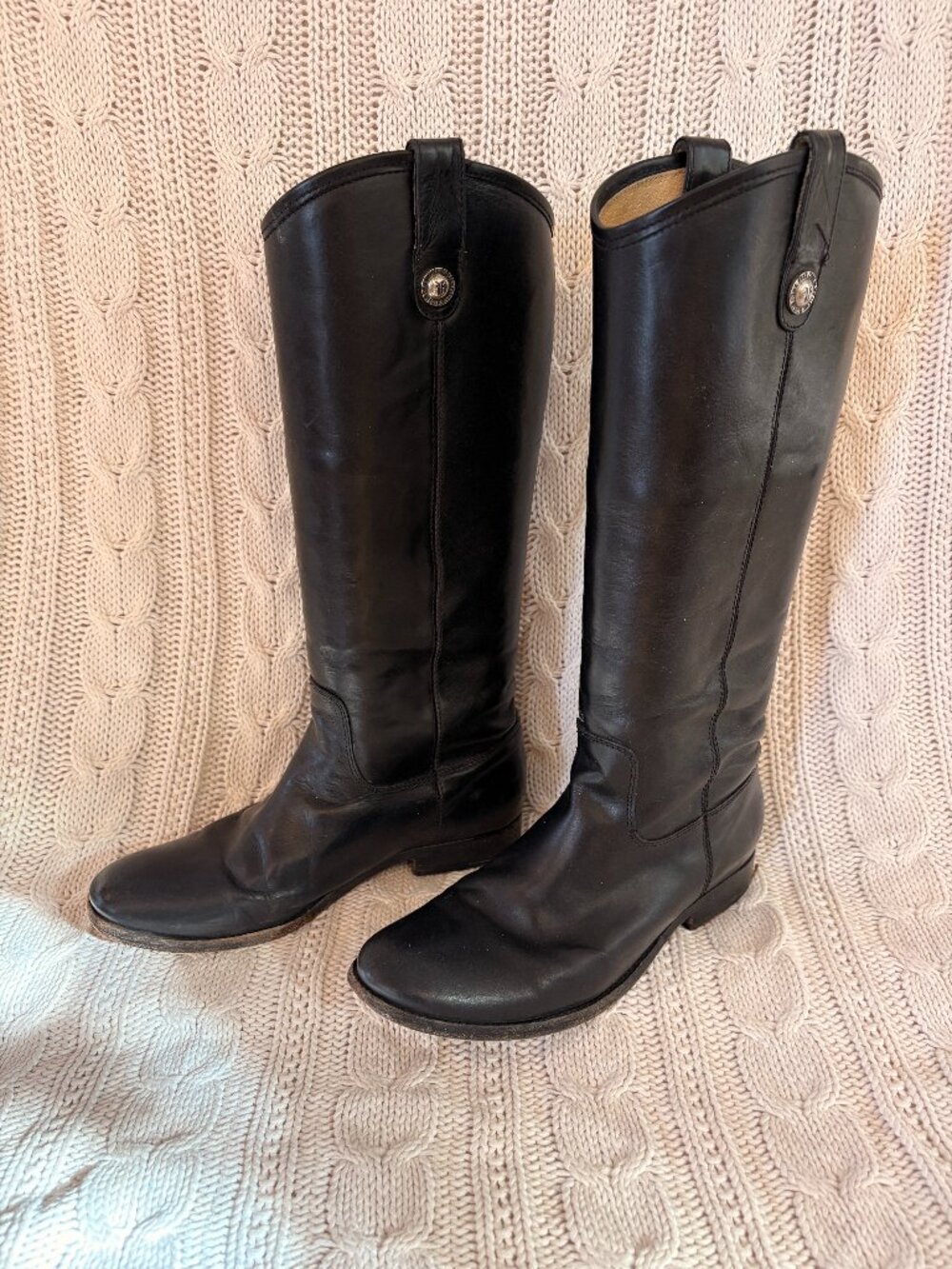 Frye Melissa Button Tall Black Leather Riding Boots Size 9 B
